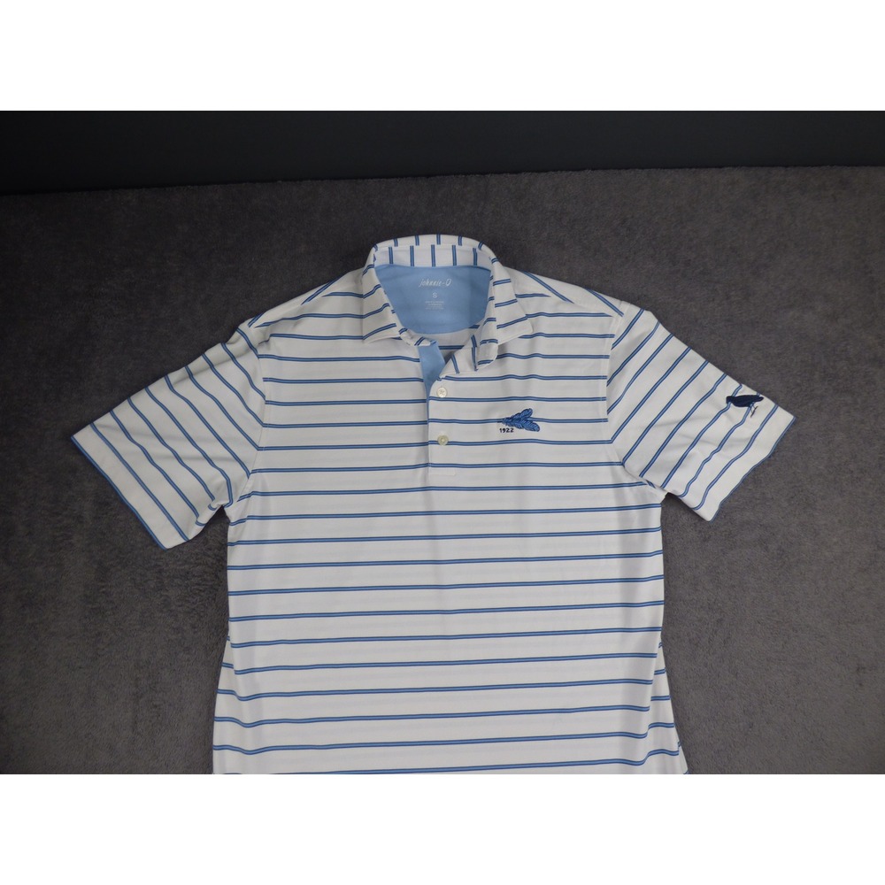 Johnnie-O Mens PREP-FORMANCE Striped Golf Polo Shirt White Blue Size Small 1922